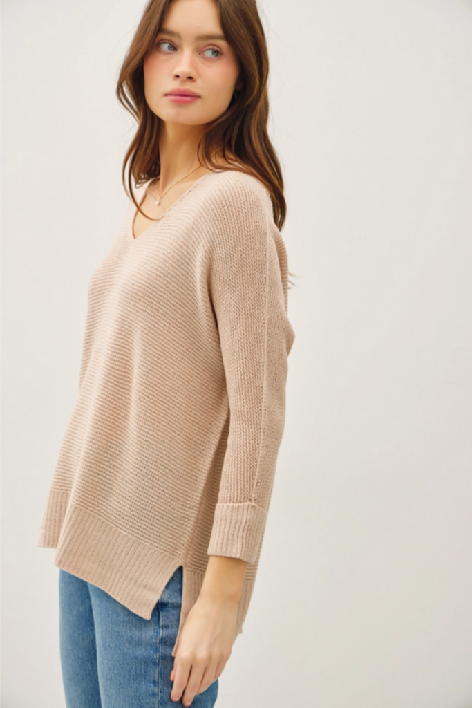 Be Cool V-Neck Dolman Roll Cuff Sweater