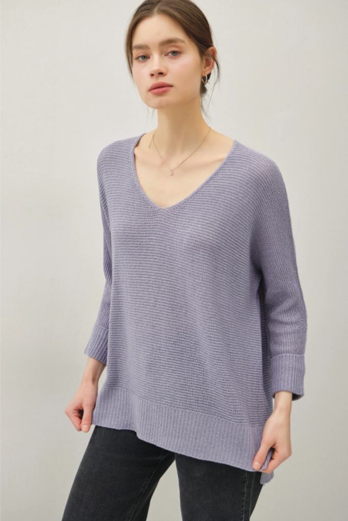 Be Cool V-Neck Dolman Roll Cuff Sweater