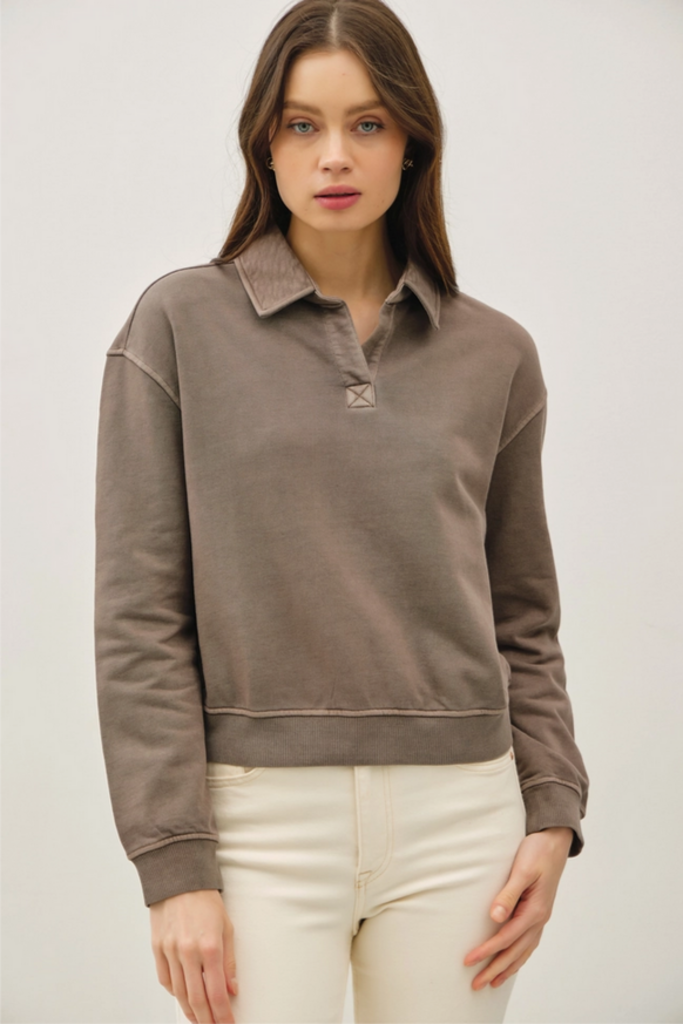 Be Cool Collared Henley Pullover Sweatshirt