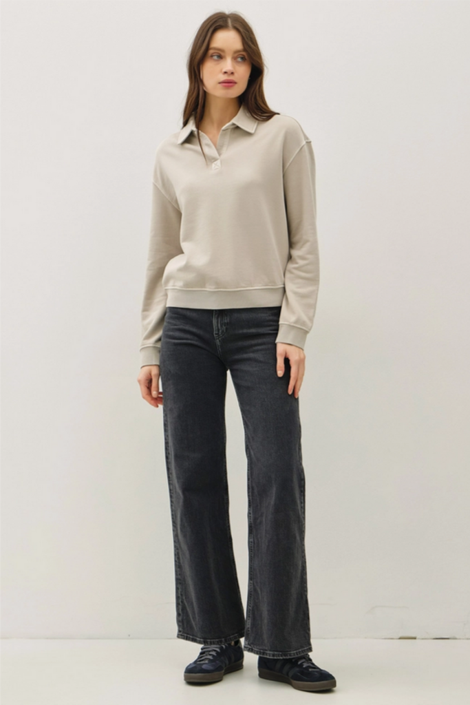 Be Cool Collared Henley Pullover Sweatshirt