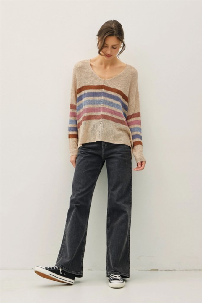 Be Cool Rainbow Stripe Long Sleeve Knit Sweater