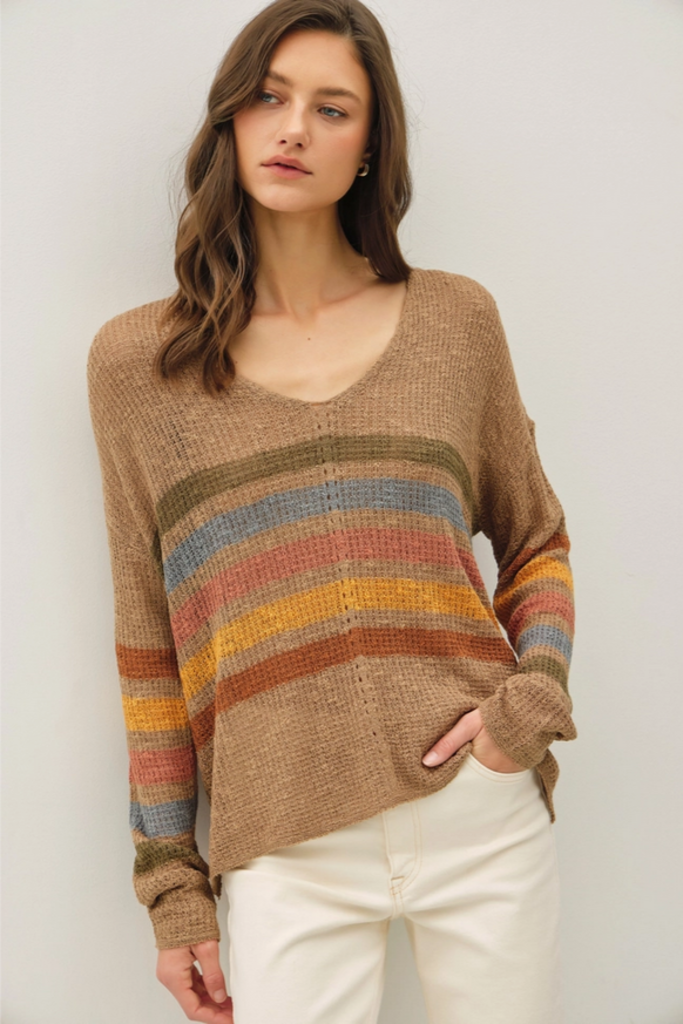 Be Cool Rainbow Stripe Long Sleeve Knit Sweater