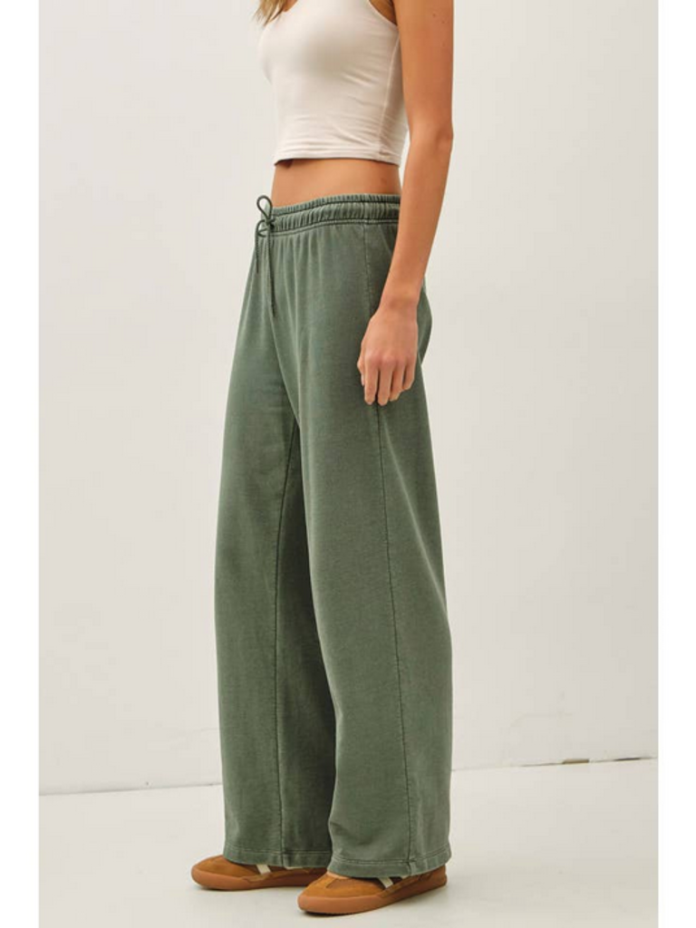Be Cool Acid Wash Wide Leg Cotton Fleece Pants