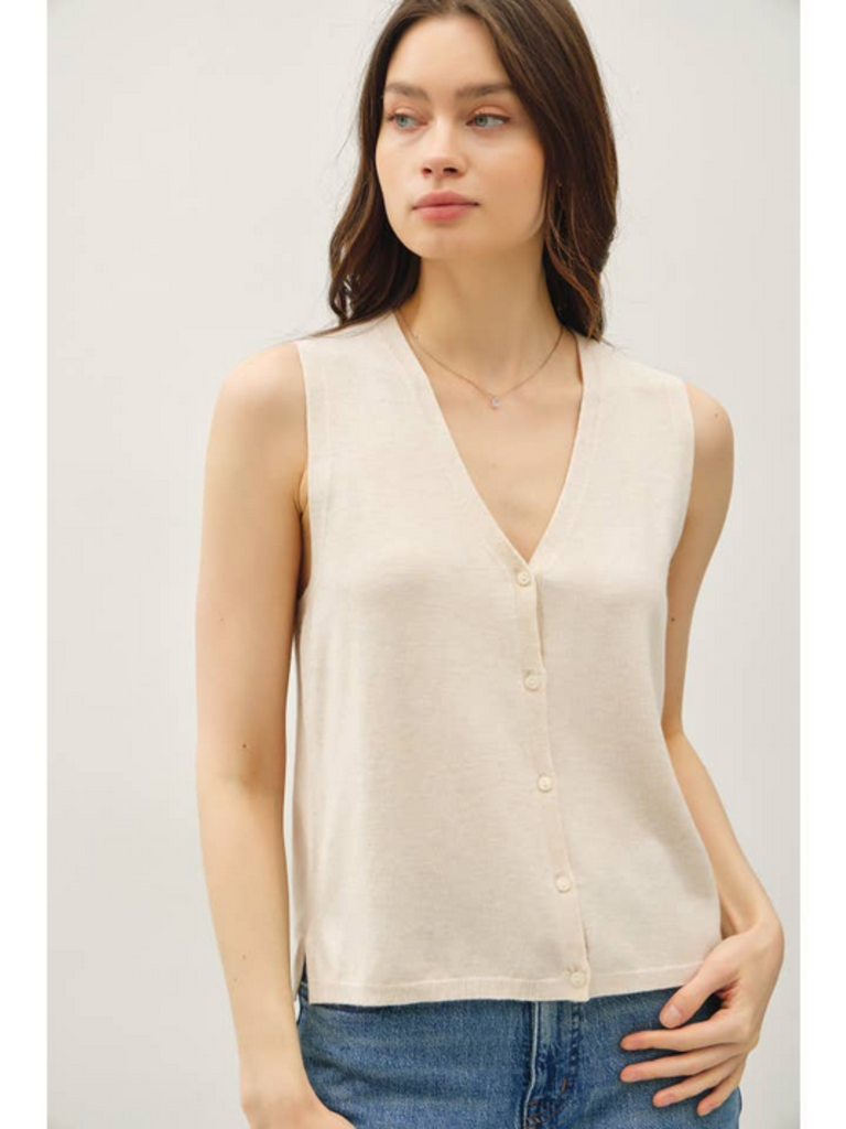 Be Cool Boxy Cut Button Up V-Neck Sweater Vest
