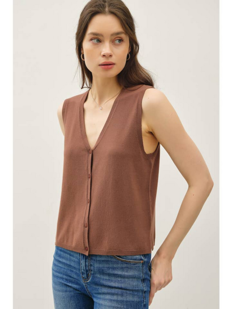 Be Cool Boxy Cut Button Up V-Neck Sweater Vest
