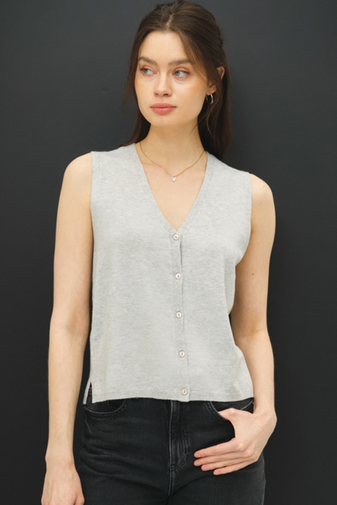 Be Cool Boxy Cut Button Up V-Neck Sweater Vest