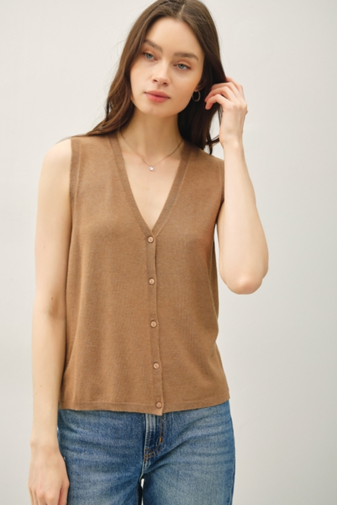 Be Cool Boxy Cut Button Up V-Neck Sweater Vest