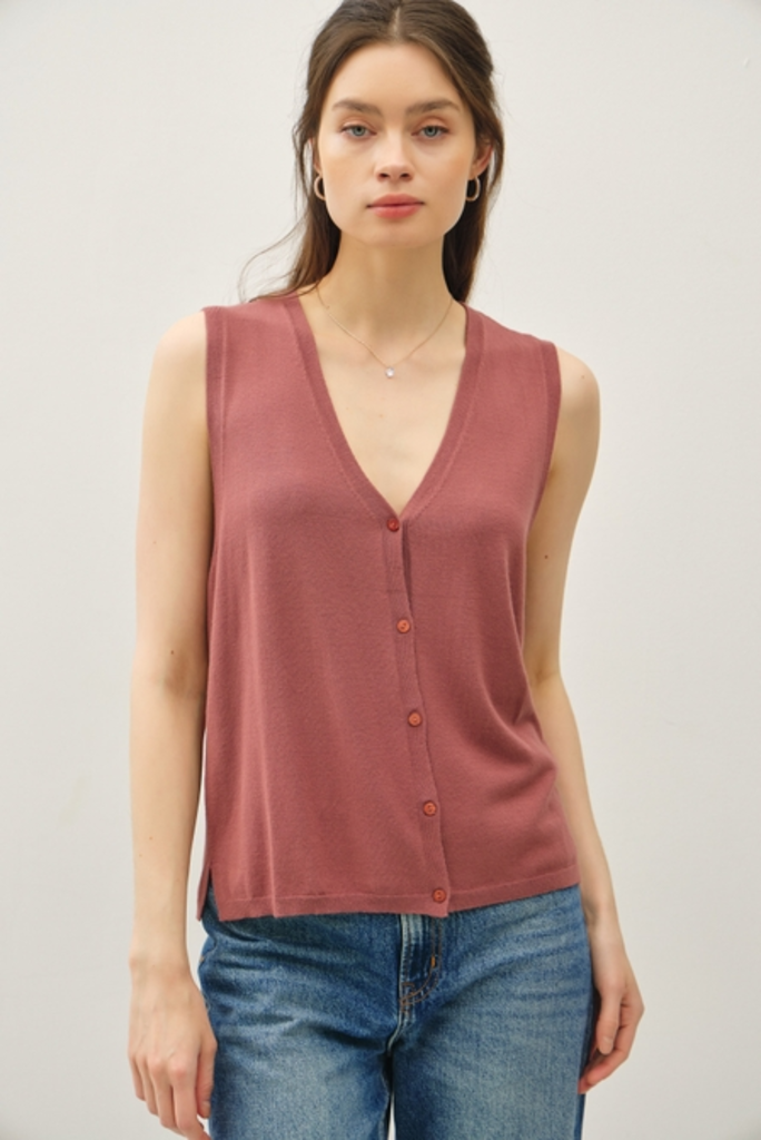 Be Cool Boxy Cut Button Up V-Neck Sweater Vest