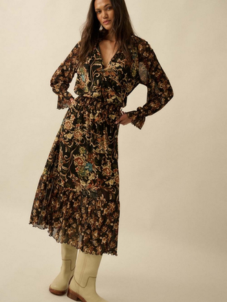 Promesa Floral-Print Mesh Button-Up Ruffle Maxi Dress Promesa Floral-Print Mesh Button-Up Ruffle Maxi Dress