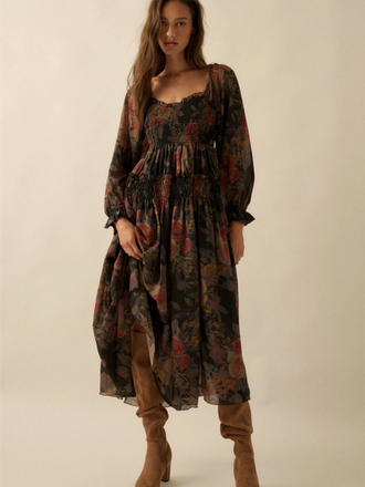 Promesa Floral-Print Bubble Sleeve Maxi Dress Promesa Floral-Print Bubble Sleeve Maxi Dress