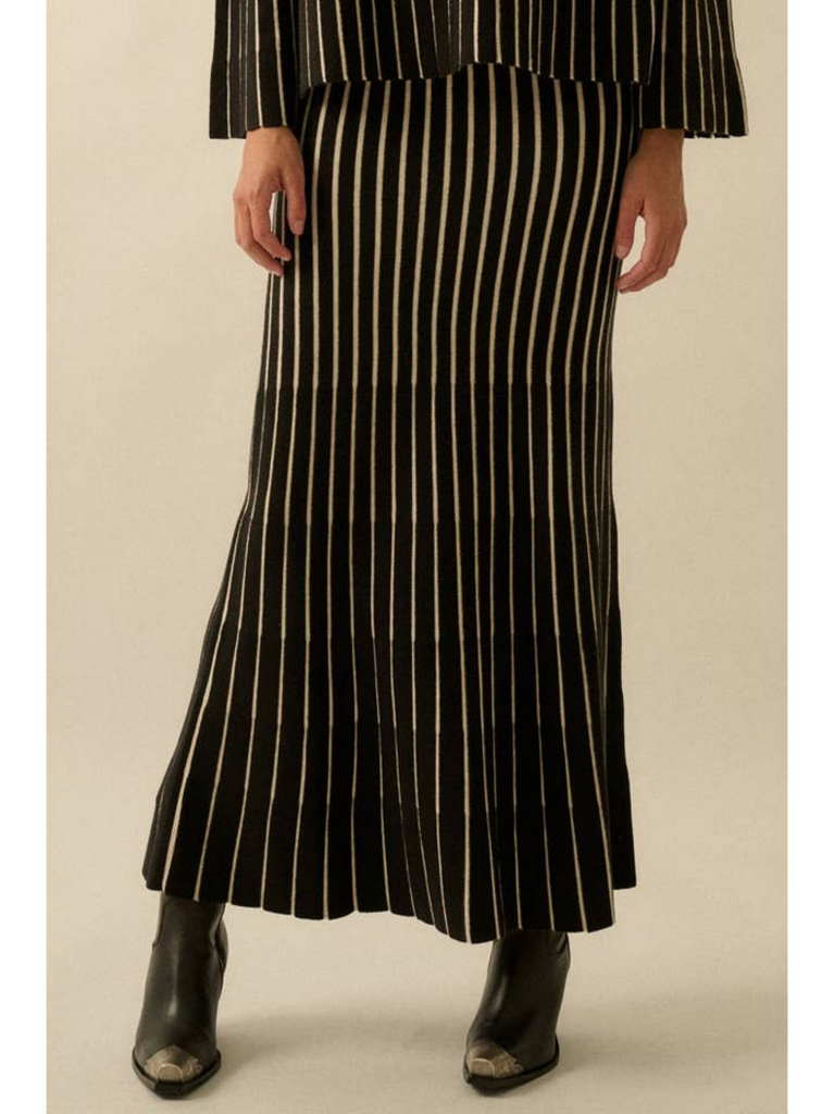 Promesa Striped Ribbed Knit Mermaid Maxi Skirt