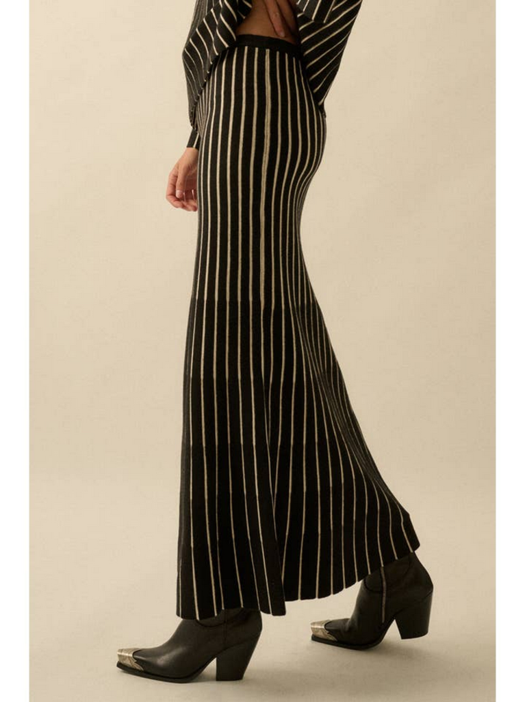 Promesa Striped Ribbed Knit Mermaid Maxi Skirt