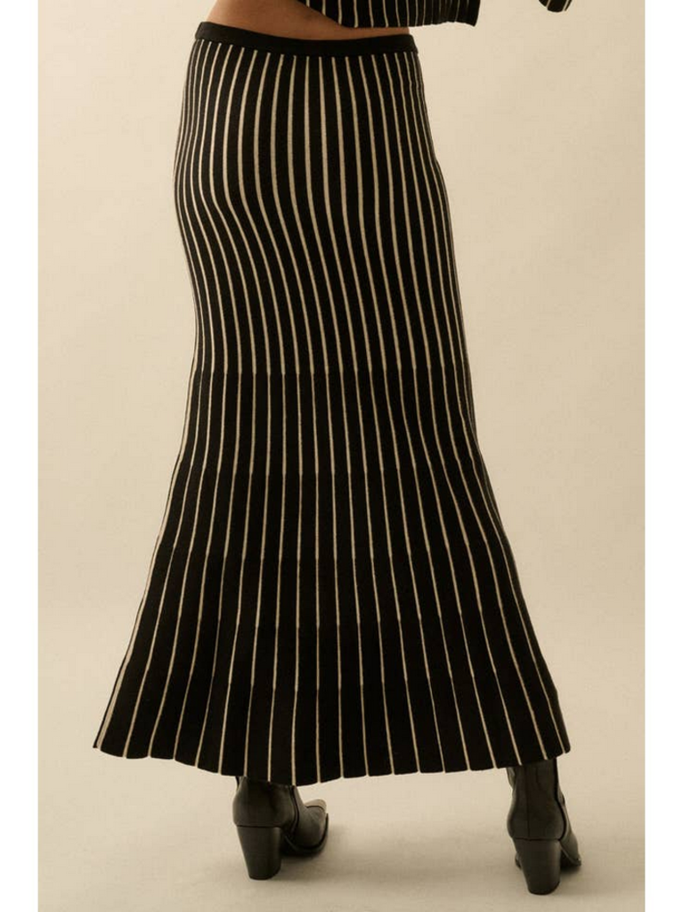 Promesa Striped Ribbed Knit Mermaid Maxi Skirt