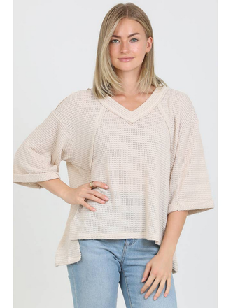 Angie Waffle Knit V Neck Hi Lo Easy Fit Tunic