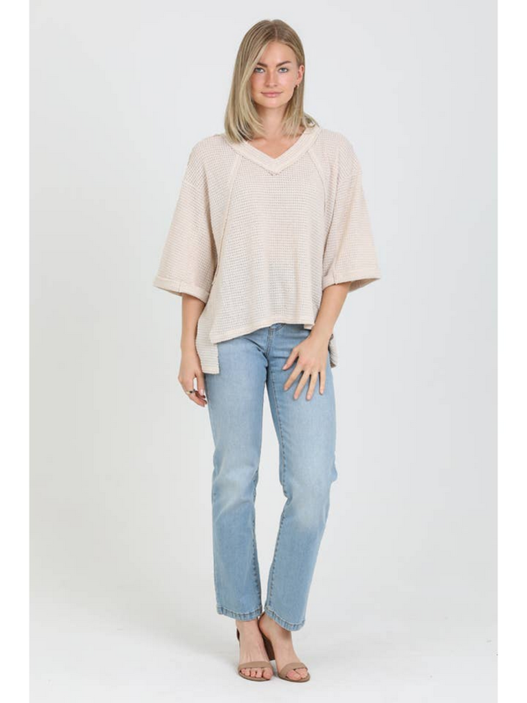 Angie Waffle Knit V Neck Hi Lo Easy Fit Tunic