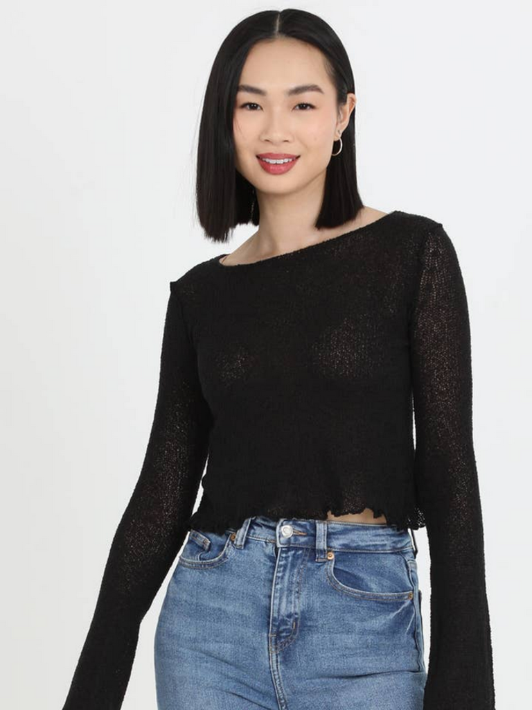 Angie Sheer Knit Lettuce Edge Top