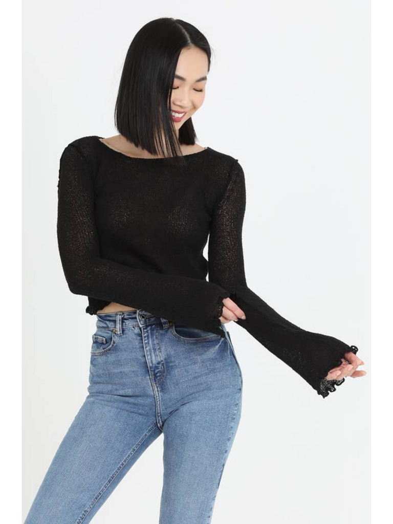 Angie Sheer Knit Lettuce Edge Top