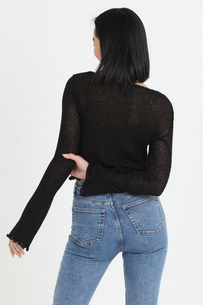 Angie Sheer Knit Lettuce Edge Top