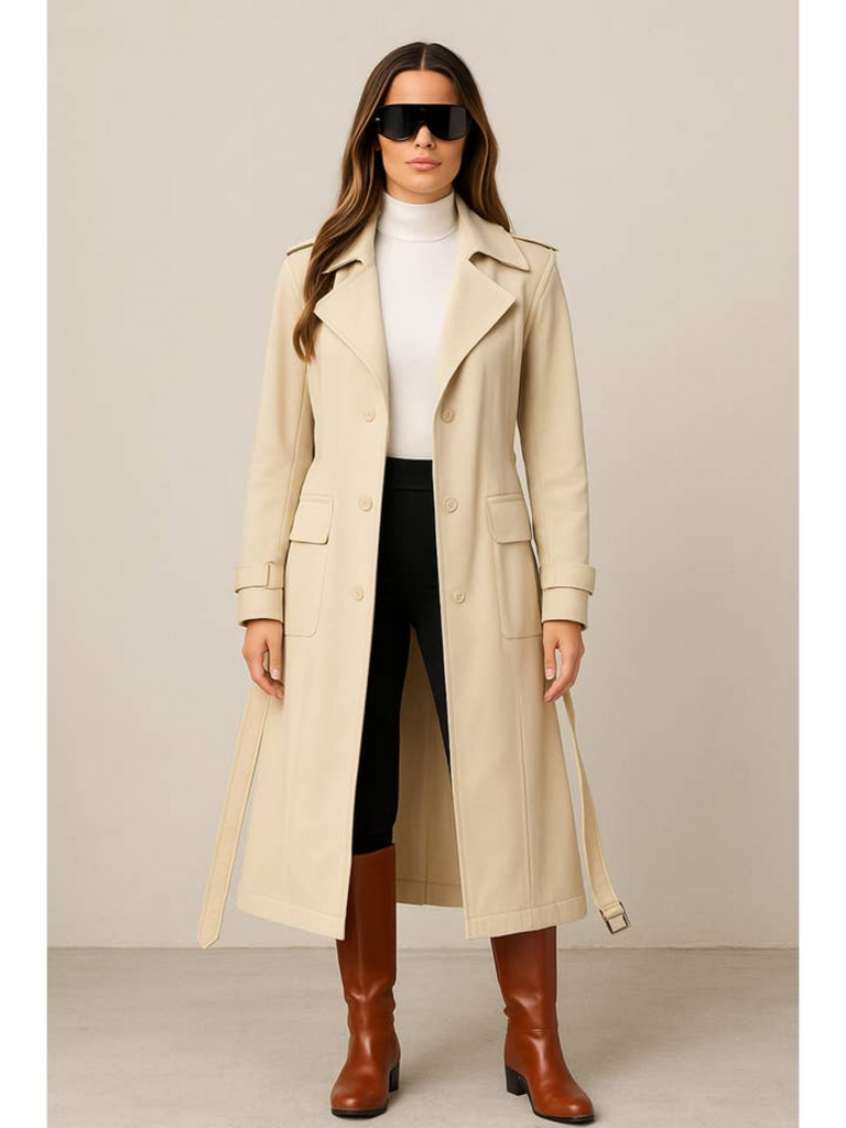 Coalition Double-Breasted Belted Trench Coat