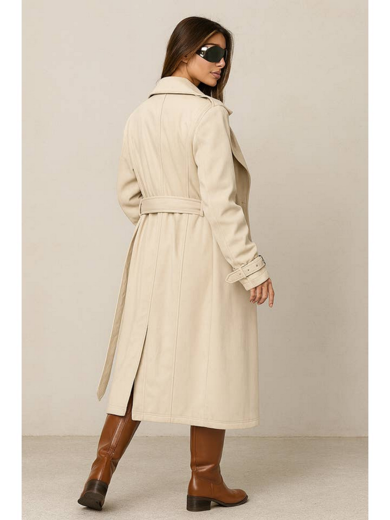 Coalition Double-Breasted Belted Trench Coat