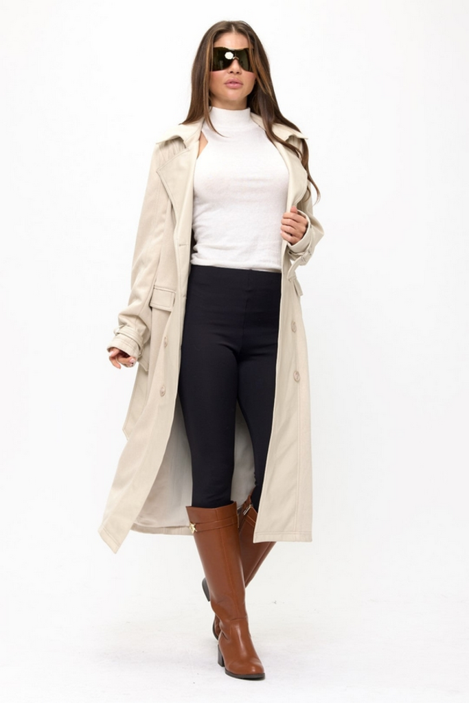 Coalition Double-Breasted Belted Trench Coat