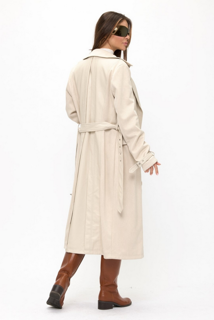 Coalition Double-Breasted Belted Trench Coat