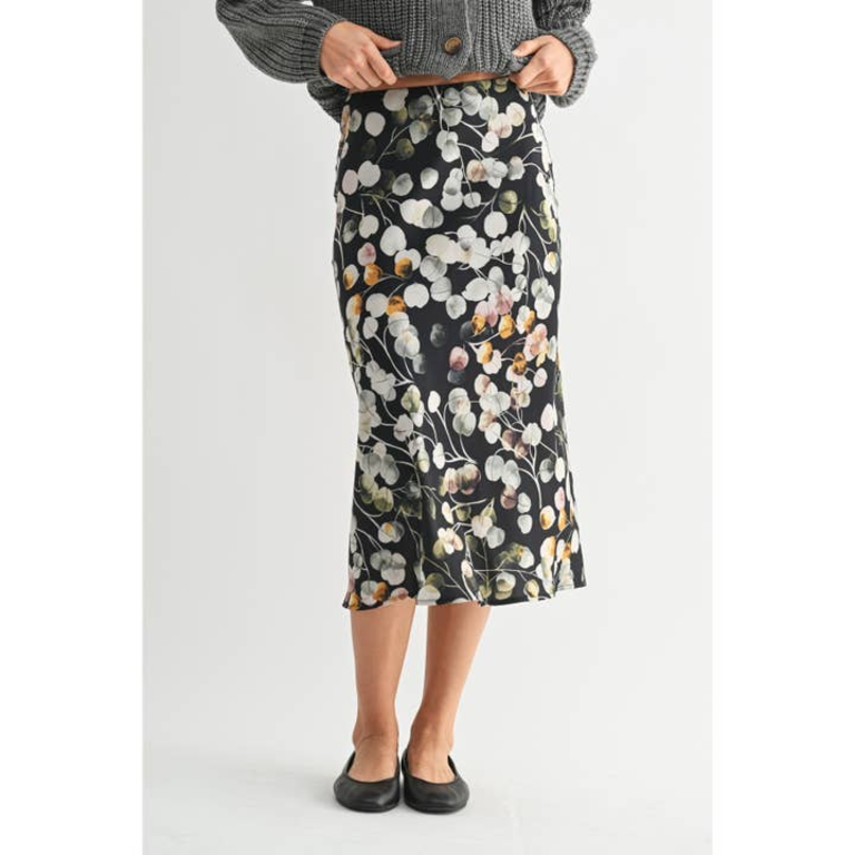 Fun2Fun Flower Print Bias Cut Midi Skirt