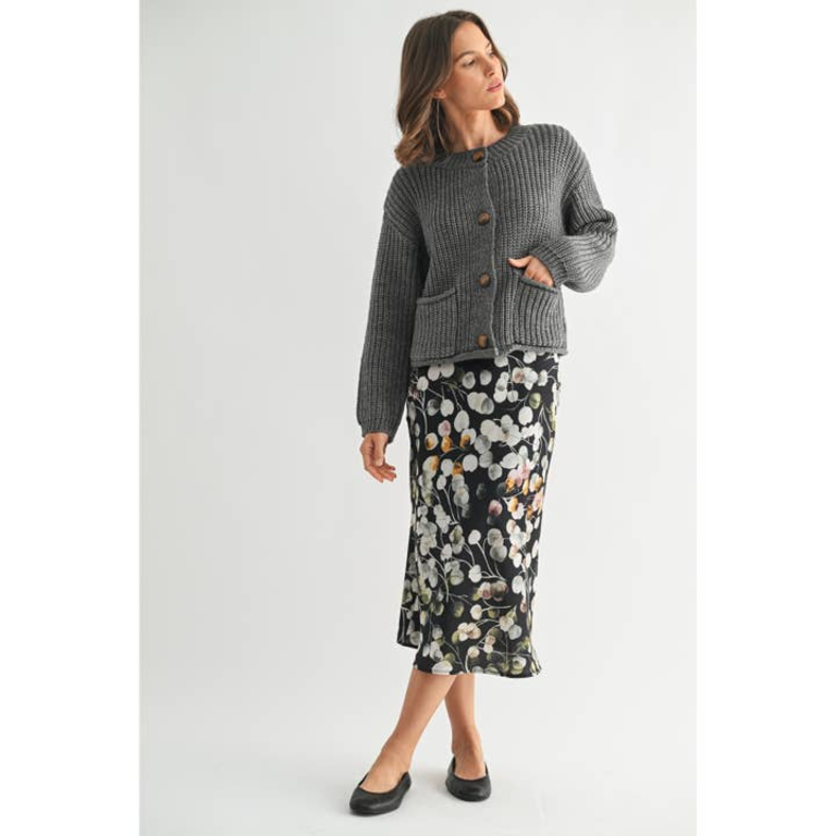 Fun2Fun Flower Print Bias Cut Midi Skirt