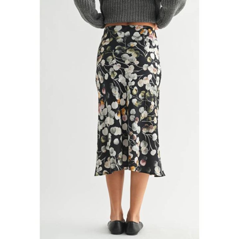 Fun2Fun Flower Print Bias Cut Midi Skirt