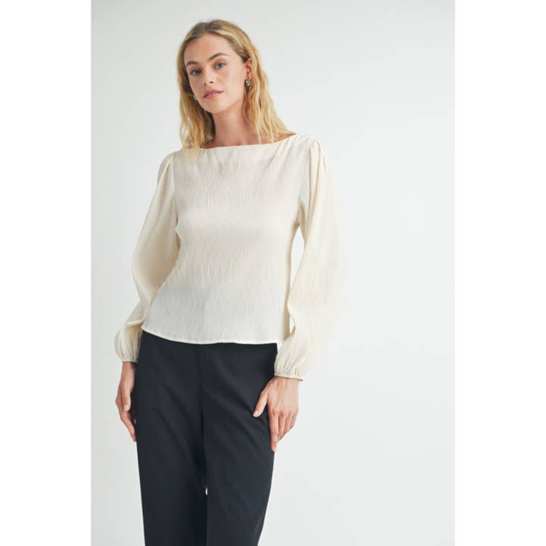 Fun2Fun Textured Woven Boatneck Blouse