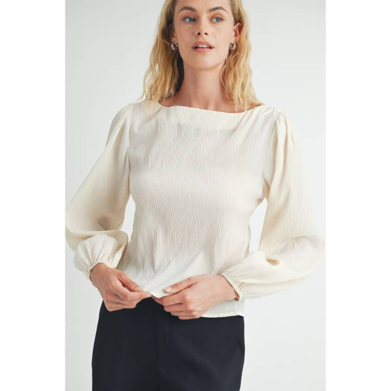 Fun2Fun Textured Woven Boatneck Blouse