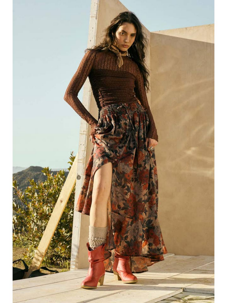 Promesa Floral-Print  Button-Front Maxi Skirt