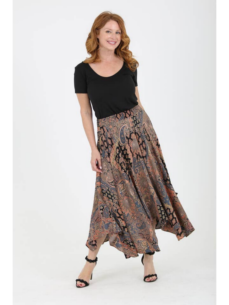 Nostalgia Hanky Hem Elastic Waist Long Skirt