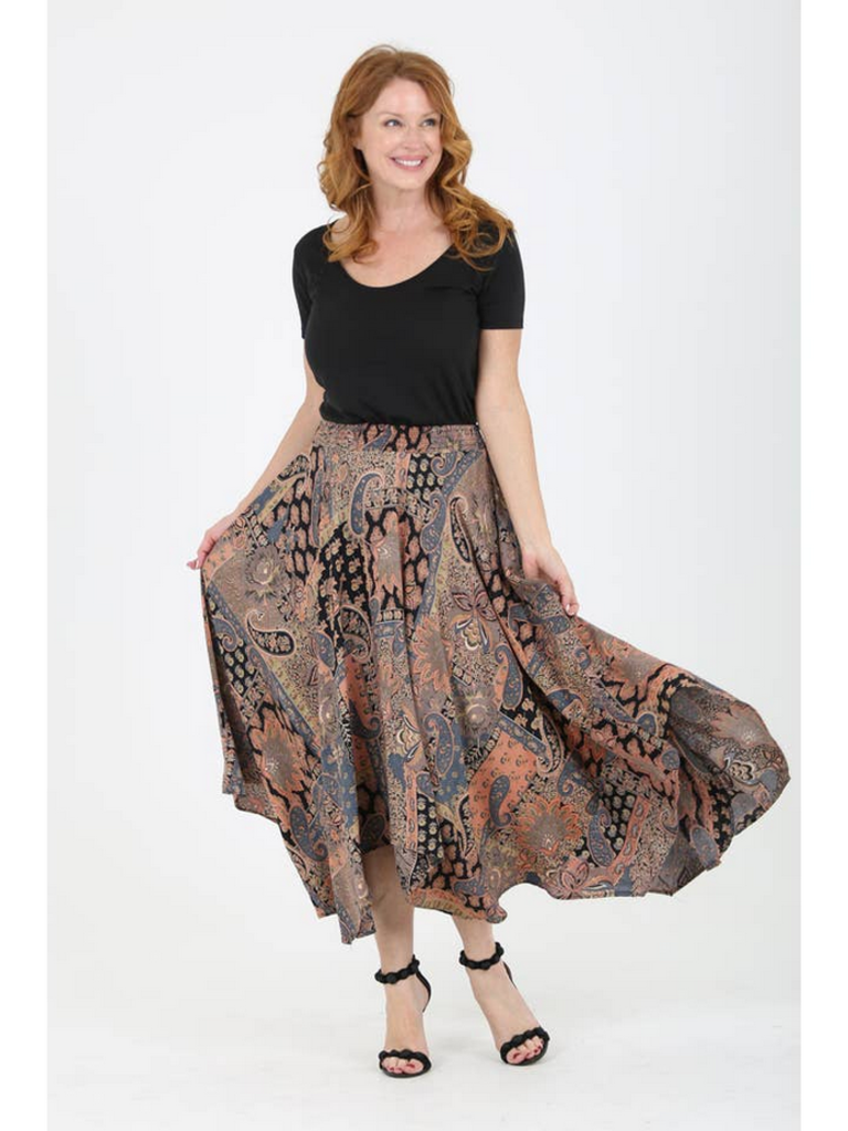 Nostalgia Hanky Hem Elastic Waist Long Skirt