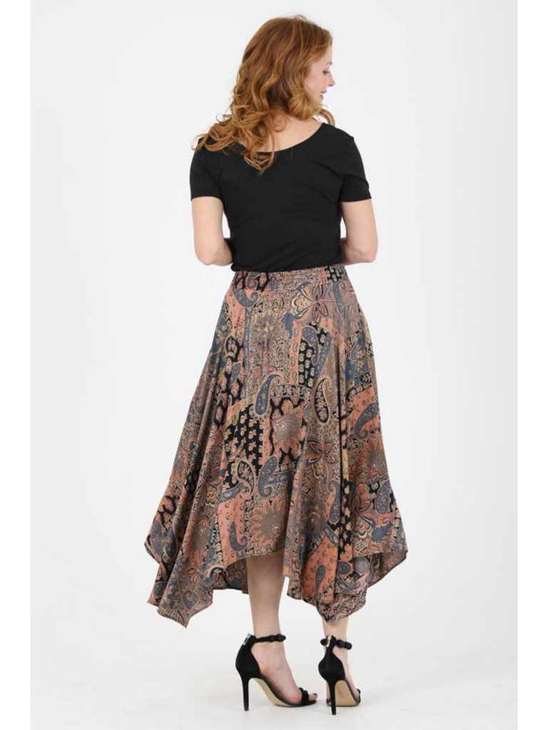 Nostalgia Hanky Hem Elastic Waist Long Skirt
