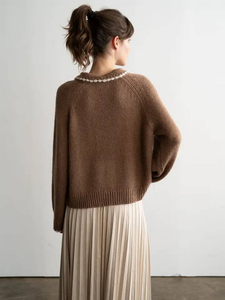 Elle Grey Knit Sweater with Scalloped Collar Detail