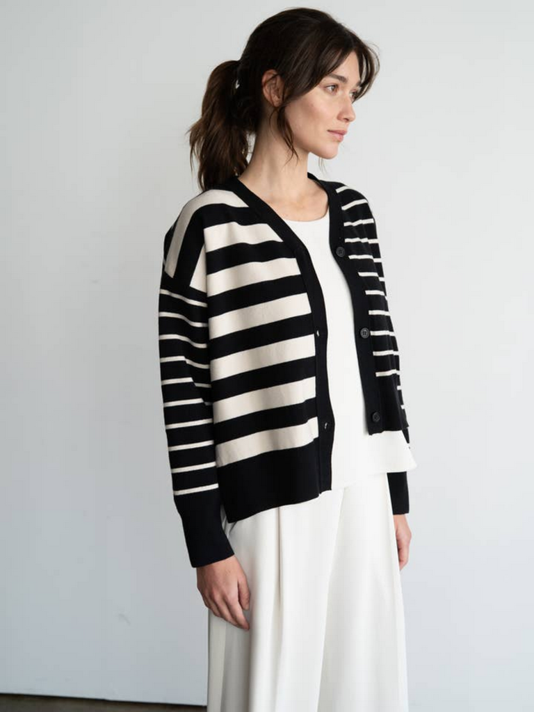 Elle Grey Contrast Striped Sweater Cardigan