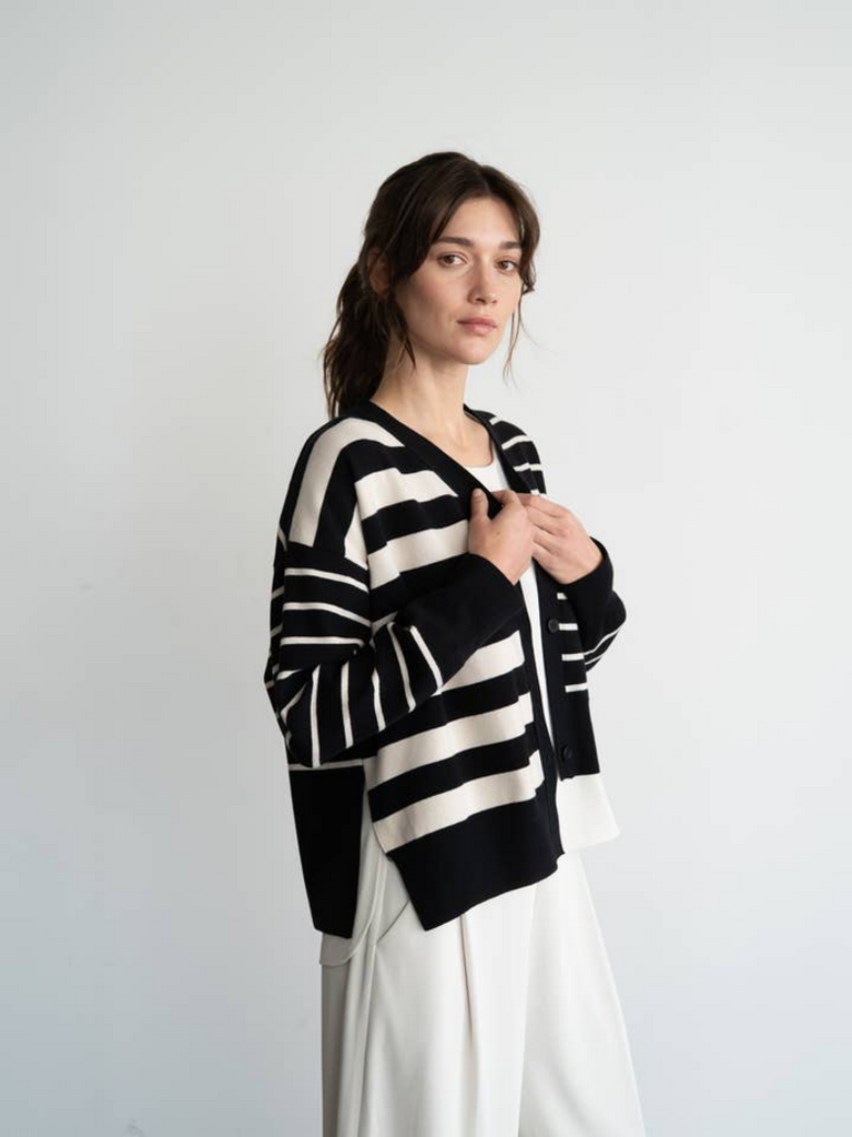 Elle Grey Contrast Striped Sweater Cardigan