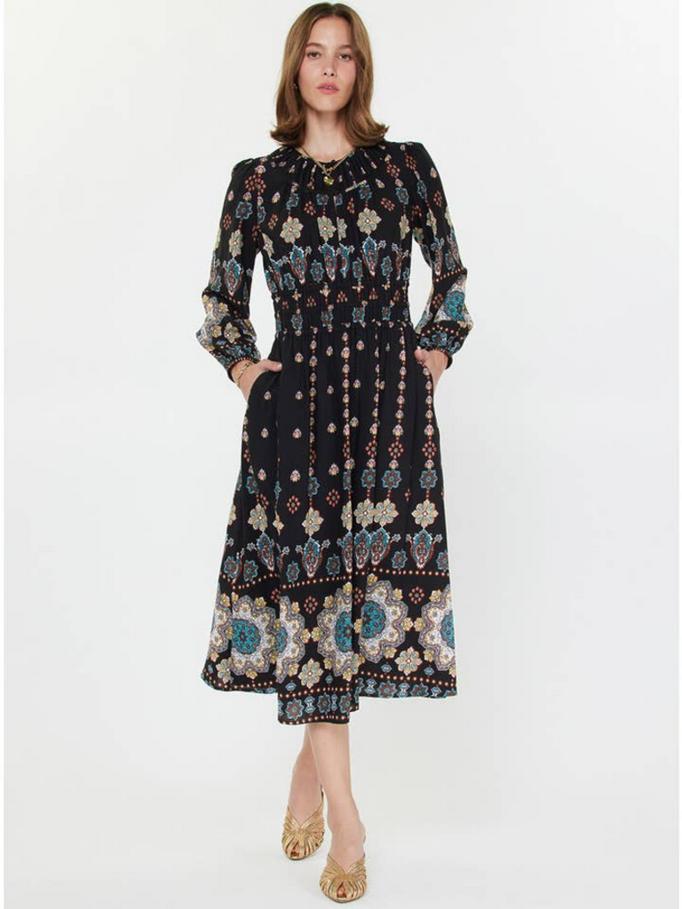 Current Air Printed Long Sleeve Midi Dress