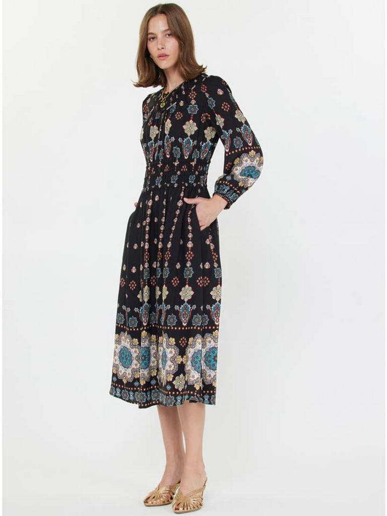 Current Air Printed Long Sleeve Midi Dress