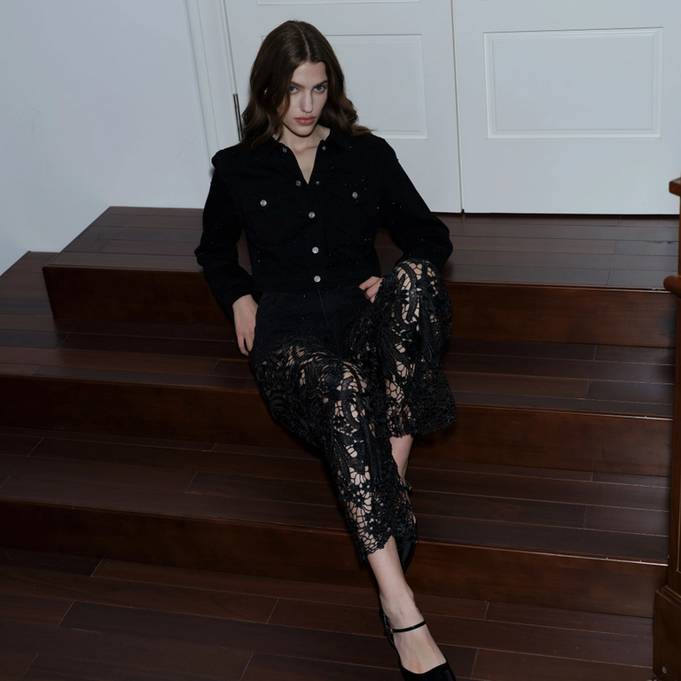 Bayeas Super High Rise Wide Leg Lace Jeans