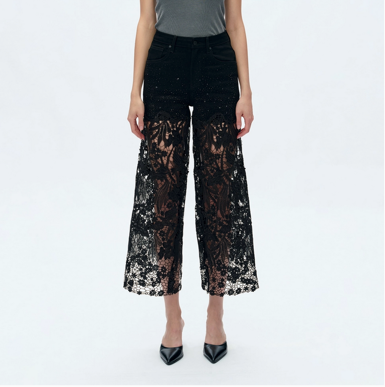 Bayeas Super High Rise Wide Leg Lace Jeans