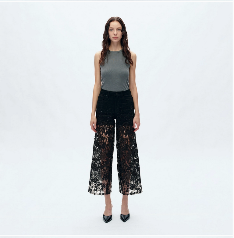 Bayeas Super High Rise Wide Leg Lace Jeans
