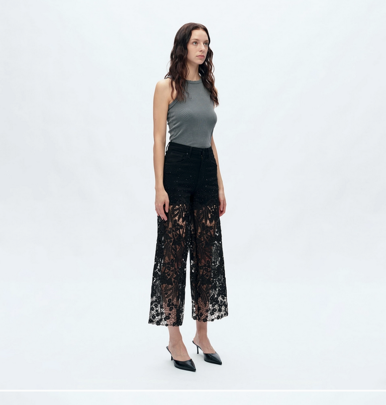 Bayeas Super High Rise Wide Leg Lace Jeans