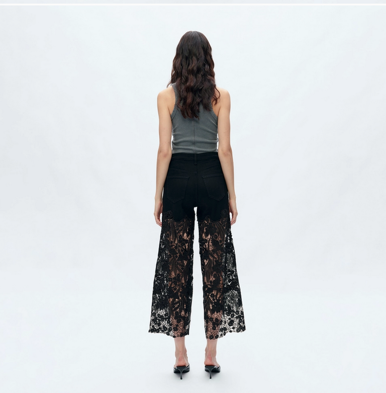 Bayeas Super High Rise Wide Leg Lace Jeans