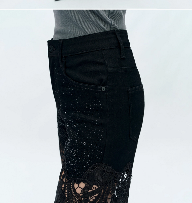 Bayeas Super High Rise Wide Leg Lace Jeans
