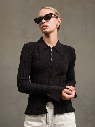 Raisonnel Knitted Collar Bell Sleeve Cardigan Raisonnel Knitted Collar Bell Sleeve Cardigan