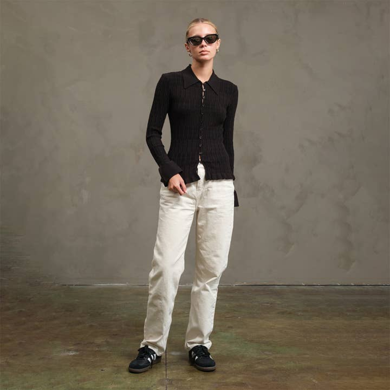 Raisonnel Knitted Collar Bell Sleeve Cardigan