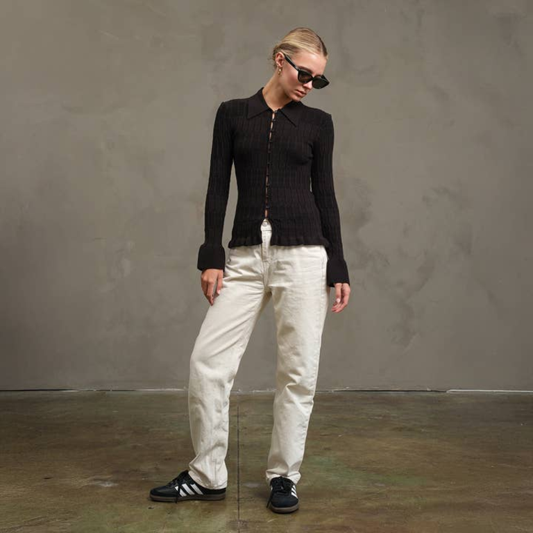 Raisonnel Knitted Collar Bell Sleeve Cardigan
