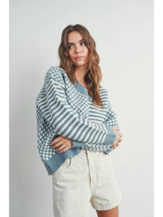 Buttermelon Frenchy Checker Pattern  Sweater Buttermelon Frenchy Checker Pattern  Sweater